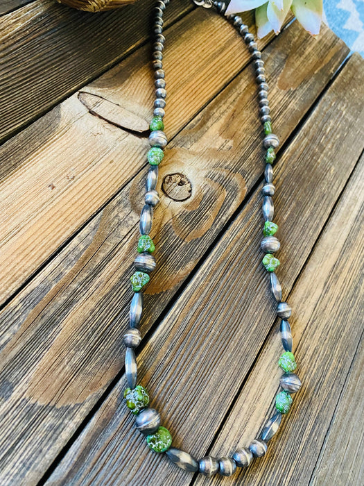 Vintage Navajo Handmade Sterling Silver & Turquoise Beaded Necklace - Culture Kraze Marketplace.com