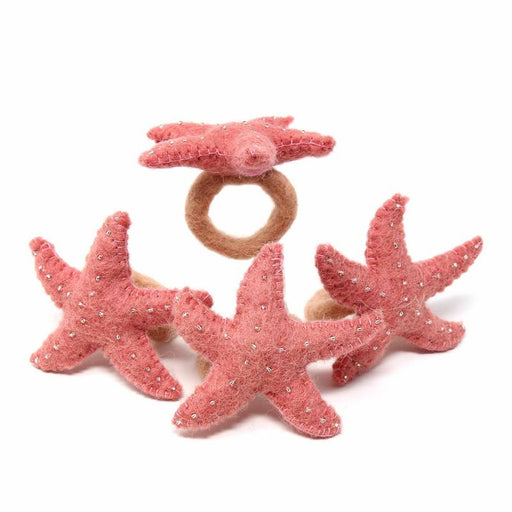 Hand-felted Starfish Napkin Rings, Set of Four Light Rose - Global Groove (T) - Culture Kraze Marketplace.com
