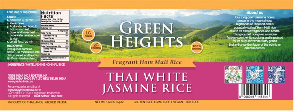 White Jasmine Hom Mali Rice - 2.2 lbs Jar by Green Heights-2