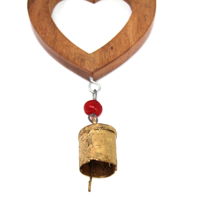 Handcrafted Wood Heart Chime with Recycled Iron Bell - Culture Kraze Marketplace.com