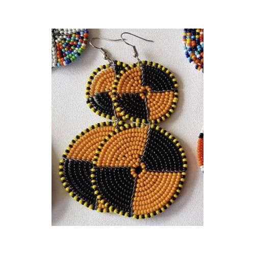 Maasai Bead Double Circle Dangle Earrings, Gold and Black - Culture Kraze Marketplace.com