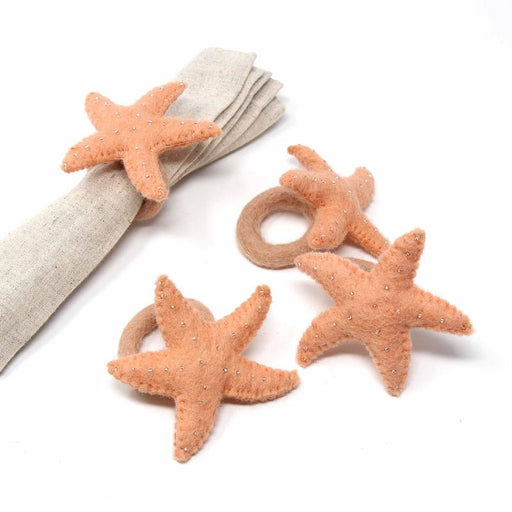 Hand-felted Starfish Napkin Rings, Set of Four Sand - Global Groove (T) - Culture Kraze Marketplace.com