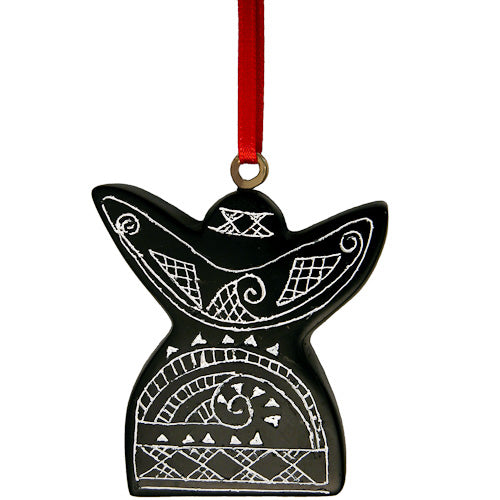 <center>Angel Coal Ornament </br>Crafted by Artisans in Colombia </br>Measures 2-1/4” high x 2” wide x 1/4” deep</center>
