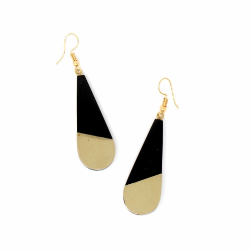 Brass & Black Horn Bisected Teardrop Earrings - Culture Kraze Marketplace.com