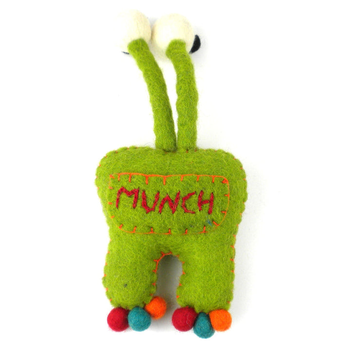 Hand Felted Green Tooth Monster with Bug Eyes - Culture Kraze Marketplace.com