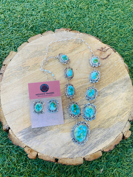 Navajo Sterling Silver & Sonoran Mountain Turquoise Necklace Set