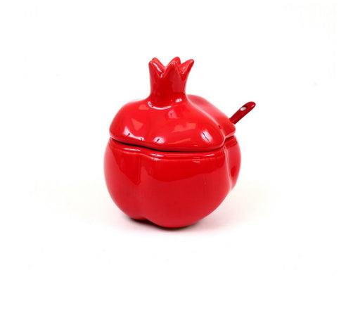 Pomegranate Shaped Honey Dish, Lid and Spoon - Red - Culture Kraze Marketplace.com