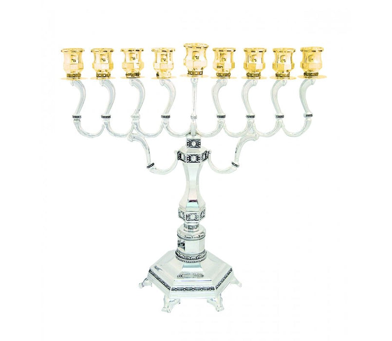 Chanukah Menorah with Graceful Branches and Gold Cups - Nickel Plated - Culture Kraze Marketplace.com