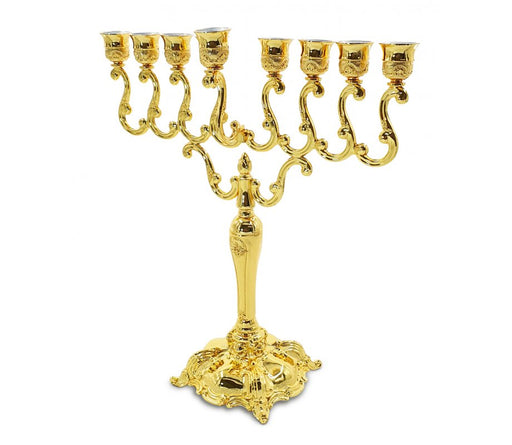 Decorative Gold Metal Chanukah Menorah with Swirls - 14.1 Inches Height - Culture Kraze Marketplace.com