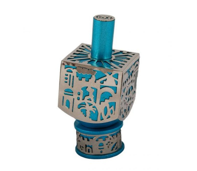 Metal Cutout Dreidel Jerusalem Design - Turquoise - Culture Kraze Marketplace.com
