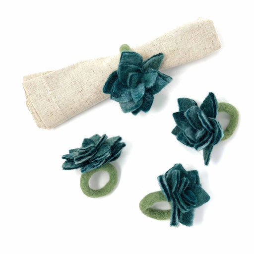 Hand-felted Succulent Napkin Rings, Set of Four Green - Global Groove (T) - Culture Kraze Marketplace.com