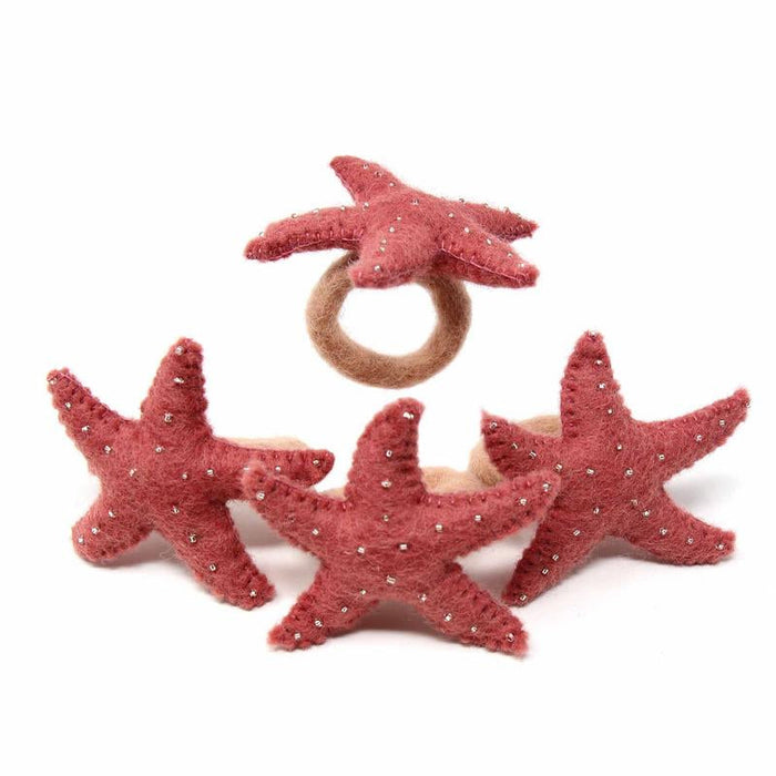Hand-felted Starfish Napkin Rings, Set of Four Rose Quartz - Global Groove (T) - Culture Kraze Marketplace.com