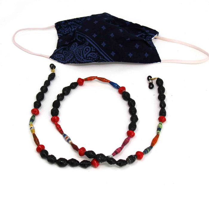 Face Mask/Eyeglass Paper Bead Chain, Black and Red - Culture Kraze Marketplace.com