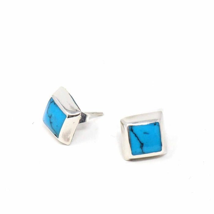 Sterling Silver Earrings, Sterling Turquoise Black Square - Culture Kraze Marketplace.com