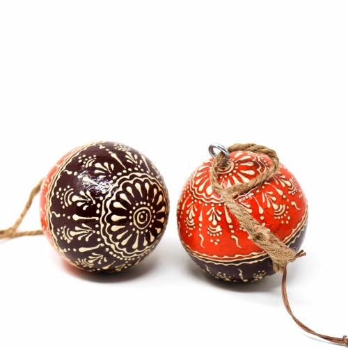 Mango Wood Ornament, Two-Tone Floral Design - Pack of 2 - Culture Kraze Marketplace.com