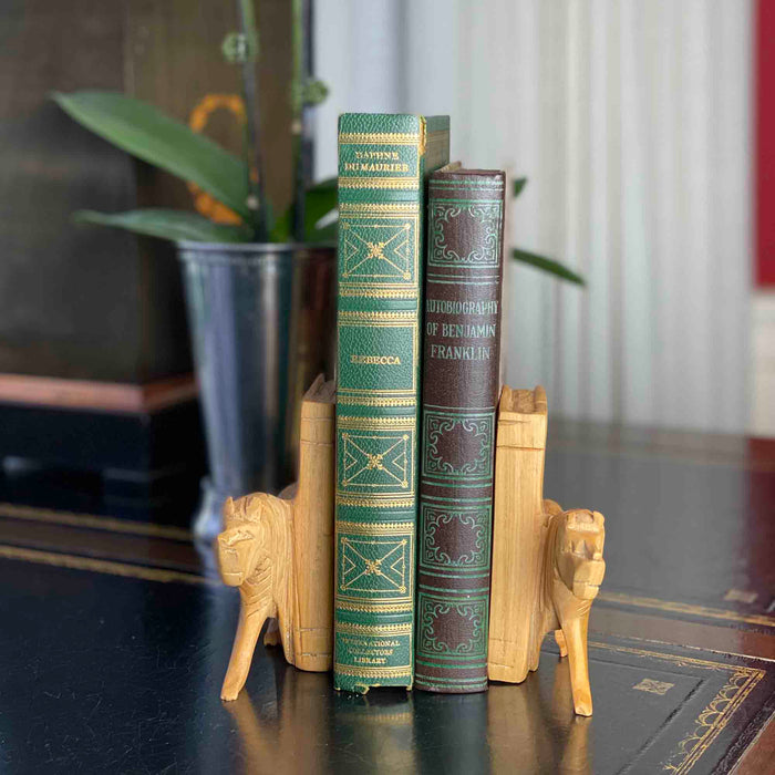 Carved Wood Lion Book Ends, Set of 2 - Culture Kraze Marketplace.com