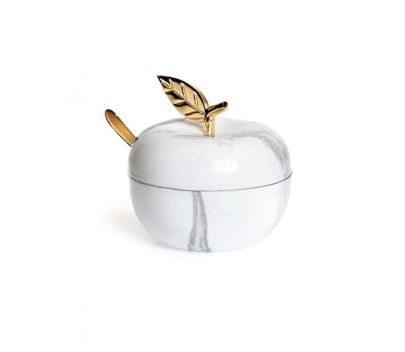 Apple Shape Rosh Hashanah Honey Dish with Lid and Spoon - Gold Leaf - Culture Kraze Marketplace.com