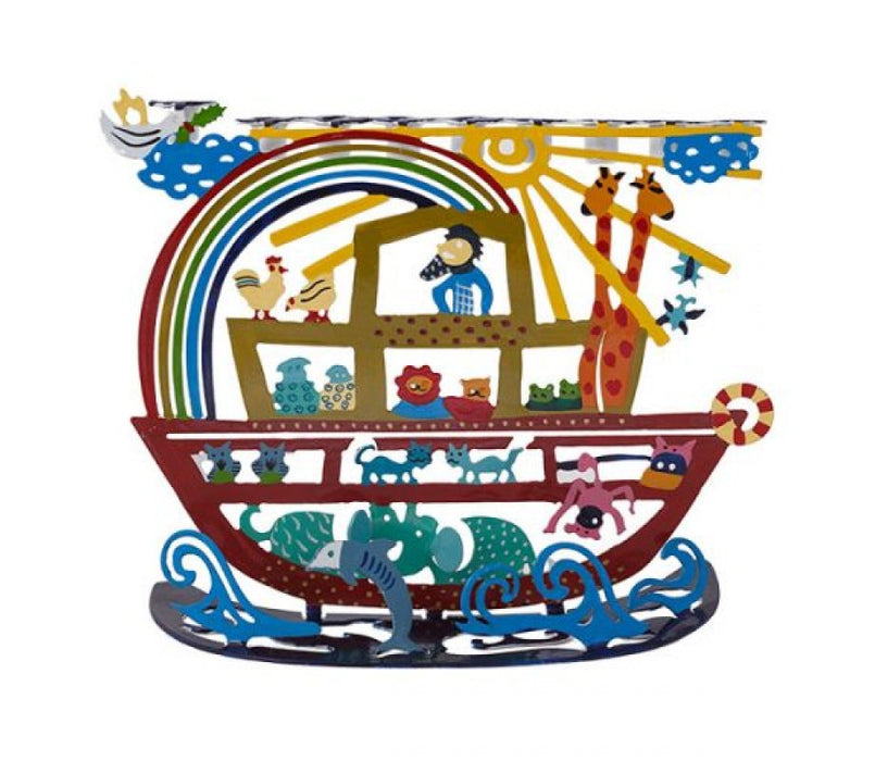 Yair Emanuel Hand Painted Colorful Hanukkah Menorah - Noahs Ark - Culture Kraze Marketplace.com