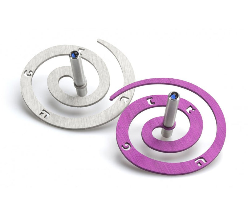 Adi Sidler Double Spiral Chanukah Dreidel Brushed Aluminum - Purple and Silver - Culture Kraze Marketplace.com