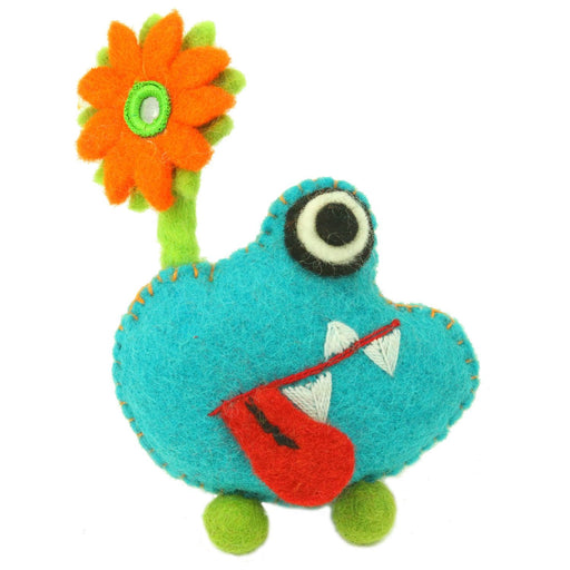 Hand Felted Blue Tooth Monster with Flower - Culture Kraze Marketplace.com