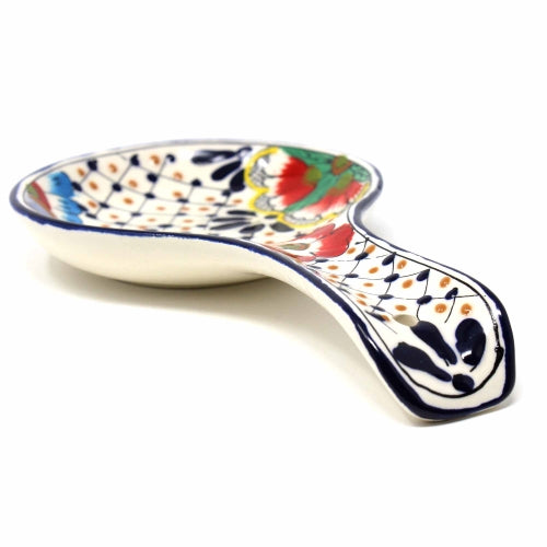 Handmade Pottery Spoon Rest, Dots & Flowers - Encantada - Culture Kraze Marketplace.com