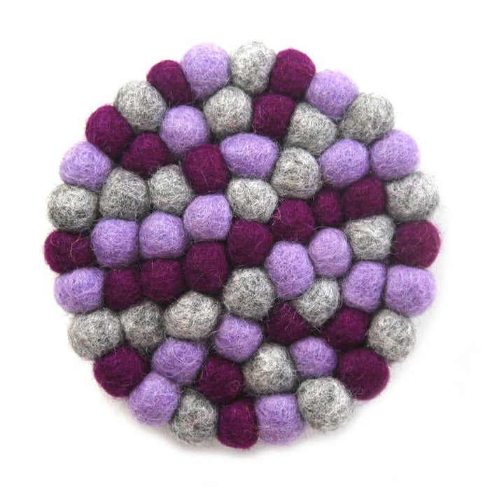Hand Crafted Felt Ball Coasters from Nepal: 4-pack, Chakra Purples - Global Groove (T) - Culture Kraze Marketplace.com
