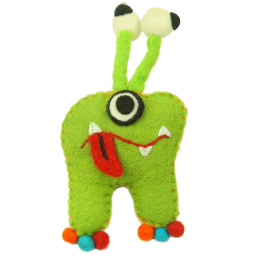 Hand Felted Green Tooth Monster with Bug Eyes - Culture Kraze Marketplace.com