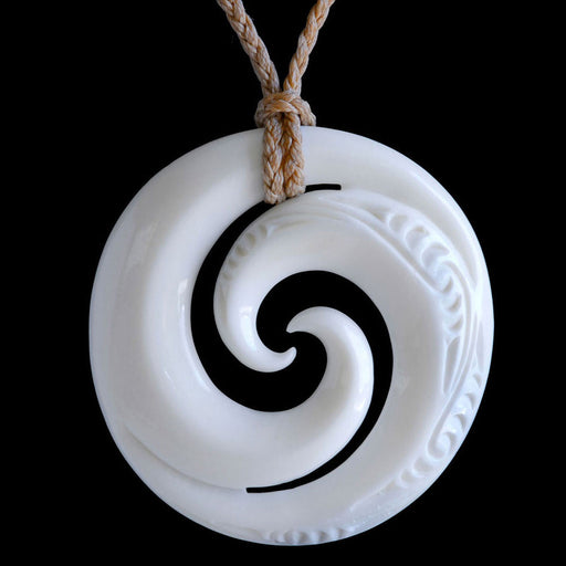 Large Engraved Double Koru, handcrafted bone pendant - Culture Kraze Marketplace.com
