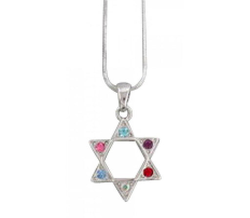 Rhodium Pendant Necklace - Colorful Star of David - Culture Kraze Marketplace.com