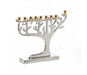 Nickel Plated Chanukah Menorah with Gold Color Cups, Tree Design – 7" Height - Culture Kraze Marketplace.com