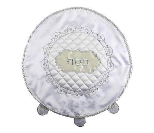 White and Cream Silver Embroidered Quilt Design Seder Matzah Cover - Culture Kraze Marketplace.com