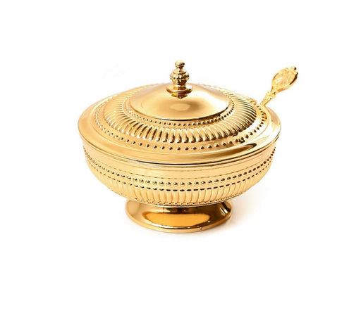 Regency Style Raised Honey Dish with Lid and Spoon - Gold - Culture Kraze Marketplace.com