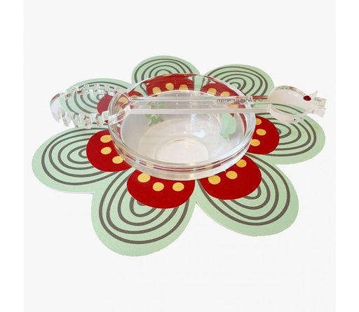 Dorit Judaica Flower Shaped Honey Dish with Glass Bowl and Spoon - Green and Red - Culture Kraze Marketplace.com