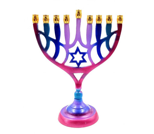 Colorful Chanukah Menorah on Stem with Star of David - For Candles - Culture Kraze Marketplace.com