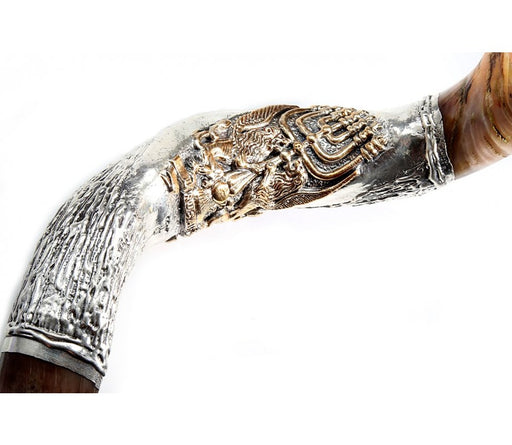 Decorative Sterling Silver Yemenite Shofar - Lion of Judah & Menorah - Culture Kraze Marketplace.com