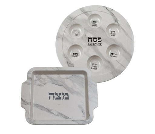 Set, Melamine Passover Seder Plate and Matzah Tray - Gray Marble Design - Culture Kraze Marketplace.com