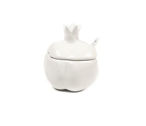 Pomegranate Shaped Ceramic Honey Dish with Lid and Spoon - White - Culture Kraze Marketplace.com
