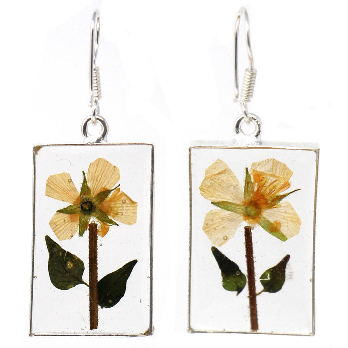 Pressed Yellow Flower Rectangle Dangle Earrings - Culture Kraze Marketplace.com