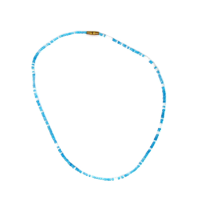Single Strand Maasai Bead Necklace, Blue with White Accent Beads - Culture Kraze Marketplace.com