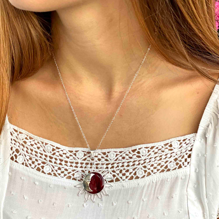 Sun and Moon Red Jasper Pendant with Chain - Culture Kraze Marketplace.com