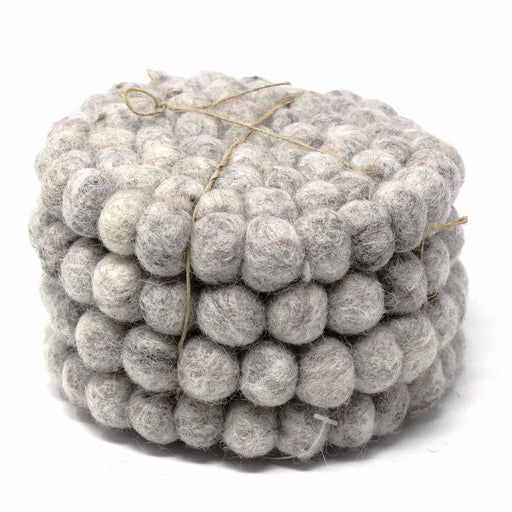 Hand Crafted Felt Ball Coasters from Nepal: 4-pack, Light Grey - Global Groove (T) - Culture Kraze Marketplace.com
