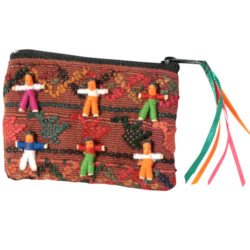 <center>Worry Doll Coin Purse </br>Crafted by Artisans in Guatemala </br>Measures 3-3/4” high x 2-3/4” wide</center>