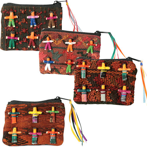 <center>Worry Doll Coin Purses, made with recycled fabric </br>Crafted by Artisans in Guatemala </br>Each measures 3-3/4” high x 2-3/4” wide</center>