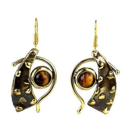 Tucked Tiger Eye Brass Earrings - Culture Kraze Marketplace.com