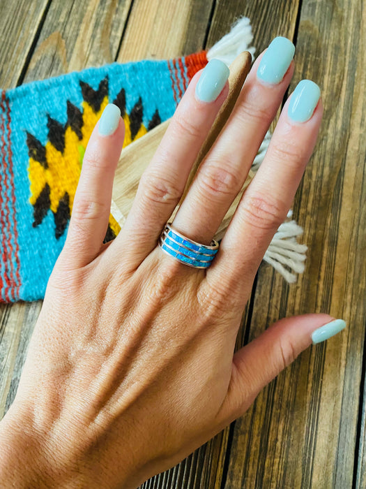 Navajo Sterling Silver & Blue Opal Inlayed Stacker Ring - Culture Kraze Marketplace.com