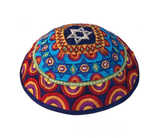 Yair Emanuel Multicolored Embroidered Kippah – Star of David Decoration - Culture Kraze Marketplace.com