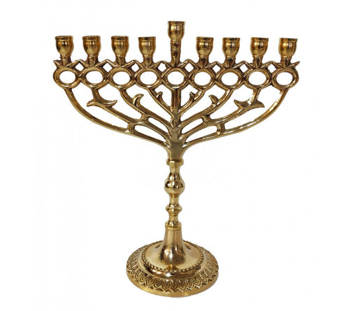 Gold Copper Chanukah Menorah Pomegranate Design, for Candles - 10 Inches - Culture Kraze Marketplace.com