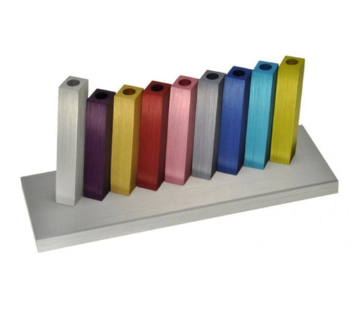 Adi Sidler Kinetic Hanukkah Menorah Anodized Aluminum - Multicolored Rods - Culture Kraze Marketplace.com