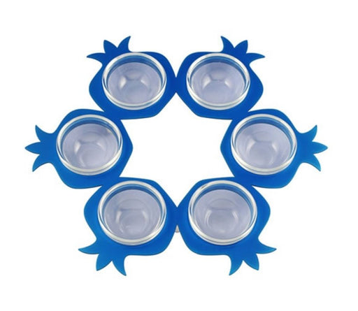 Shraga Landesman Seder Plate Round Blue Pomegranate Shapes - Aluminum and Glass - Culture Kraze Marketplace.com