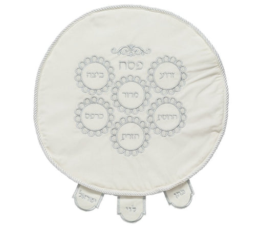White Velvet Matzah Cover, Silver Embroidery - Seder Plate Design - Culture Kraze Marketplace.com